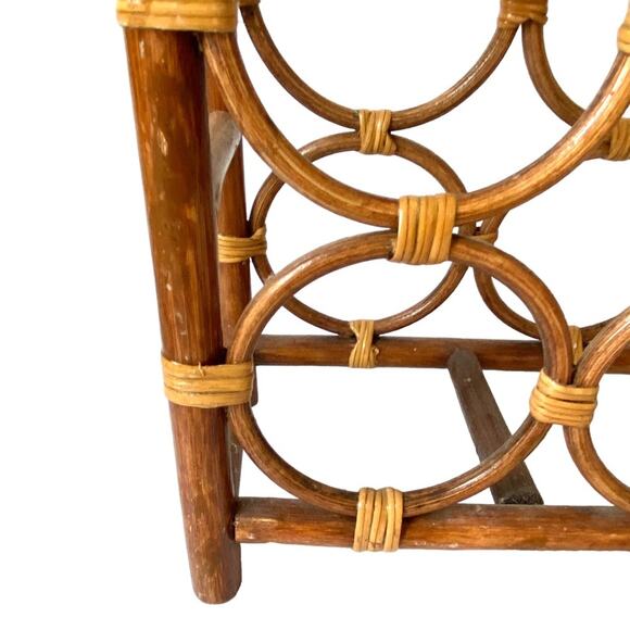 Vintage Mid Century Bamboo Wooden Arch Boho Rattan Wine Bottle Rack - Picture 2 of 6